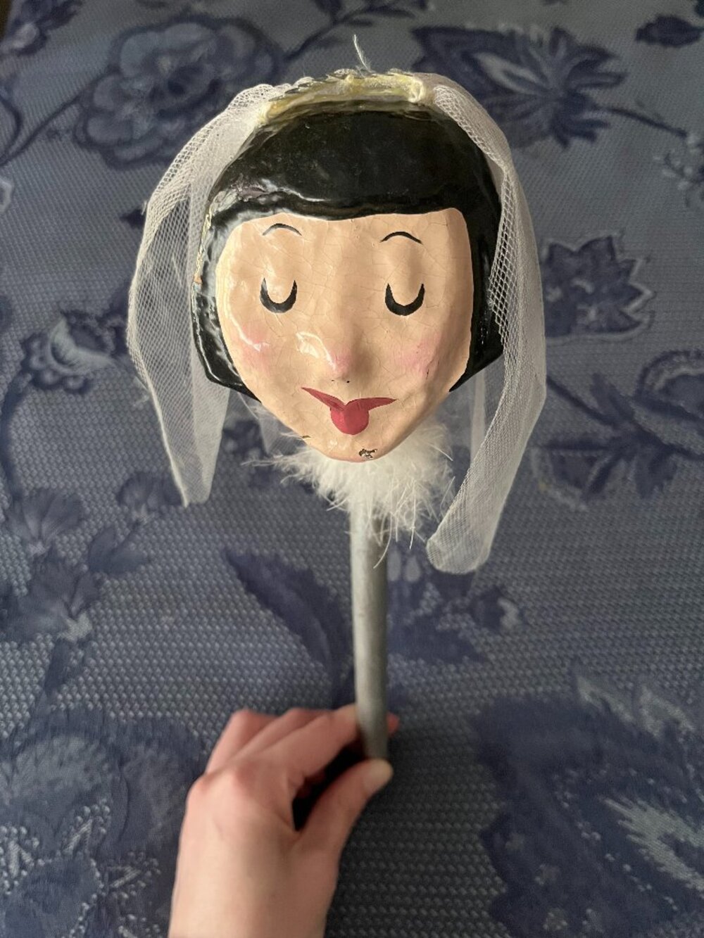 Vintage paper mache bride maraca folk art